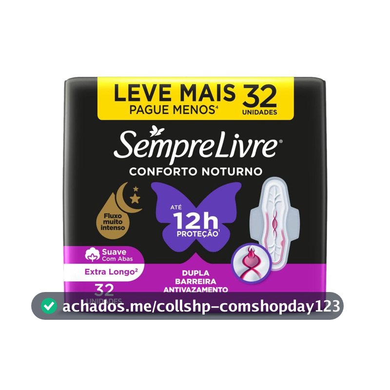 Absorvente Noturno com Abas Sempre Livre, Cobertura Suave, 32 Unidades
