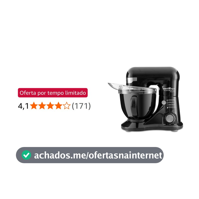 Britânia BBP760 Batedeira Planetária Power Plus, Preto, 12 Velocidades, 4.5L, 700W, 220V