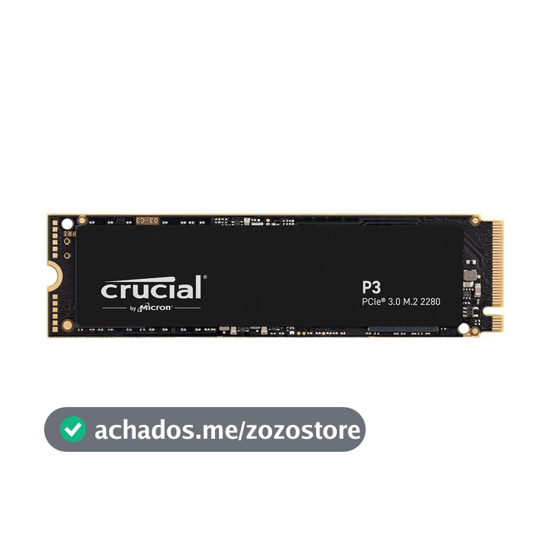 SSD Crucial P3 500GB NVMe M.2 2280 (Leitura até 3500MB/s e Gravação até 1900MB/s)