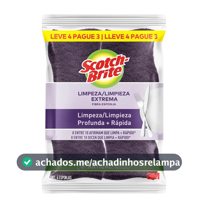 SCOTCH-BRITE 3M Esponja para Louças Limpeza Extrema Leve 4 Pague 3