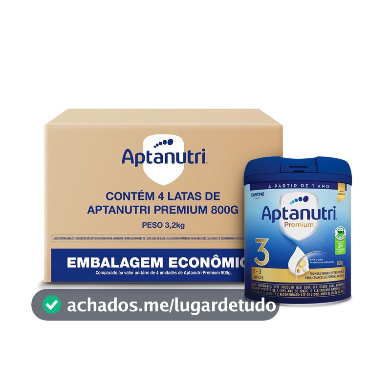 Kit Aptanutri Premium 3 Fórmula Infantil em Pó para Crianças a partir de 1 Ano, Contém Leite – 800 g (Kit com 4 Unidades)