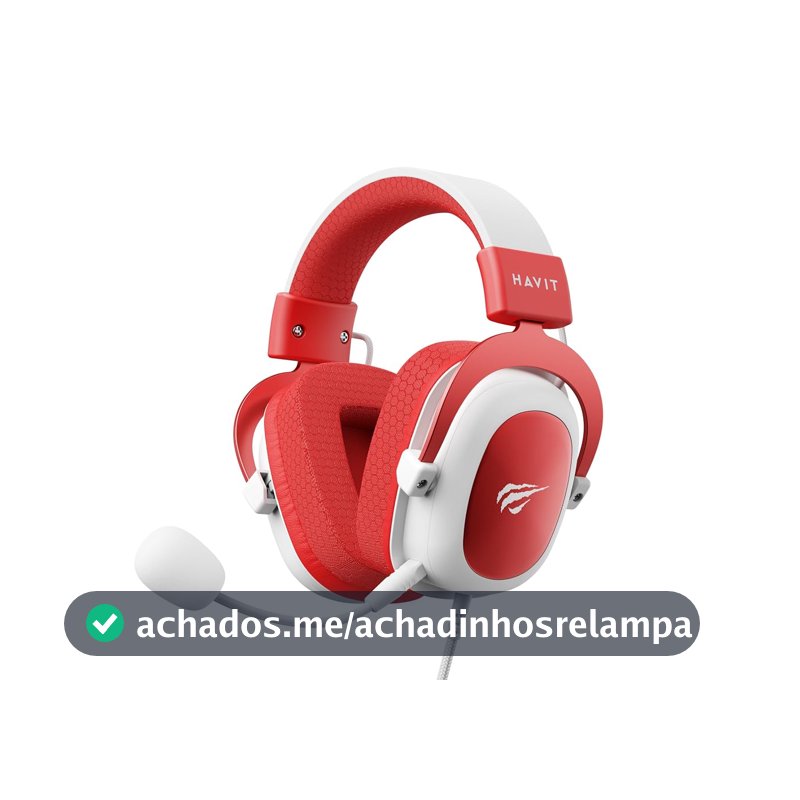 Havit Headphone Fone de Ouvido H2002d Red, Gamer, com Microfone, Falante 53mm, Plug 3, 5mm: compatível com XBOX ONE e PS4, HV-H2002d Cor Vermelho e Branco
