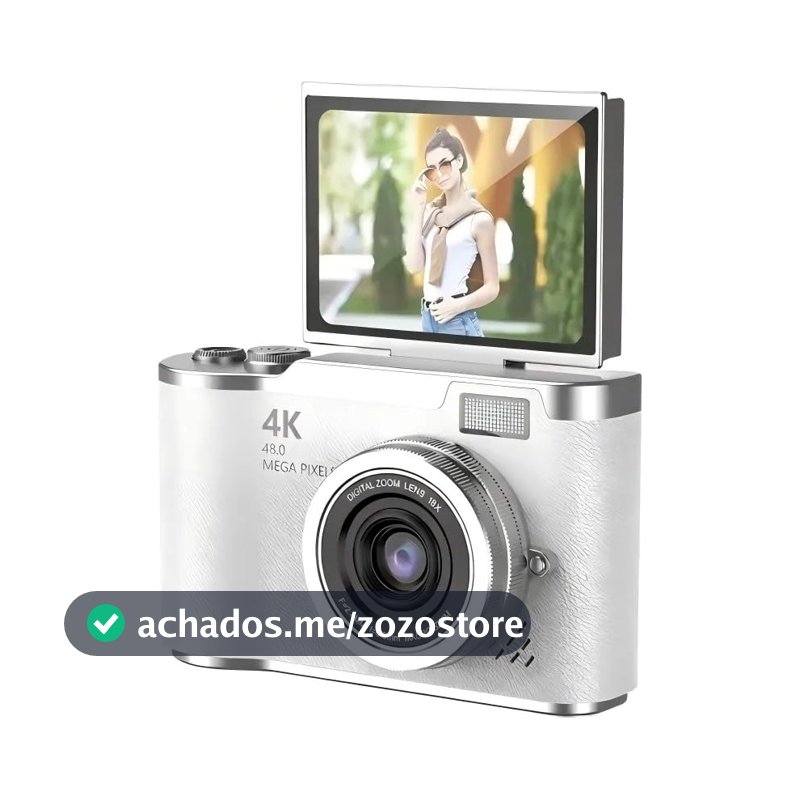 Câmera Digital 4K Ultra HD 48MP com Tela LCD Giratória 180°, Zoom Digital 8X, Flash LED, Bateria Recarregável – Ideal para Vlog, Selfie, Viagem e Iniciantes