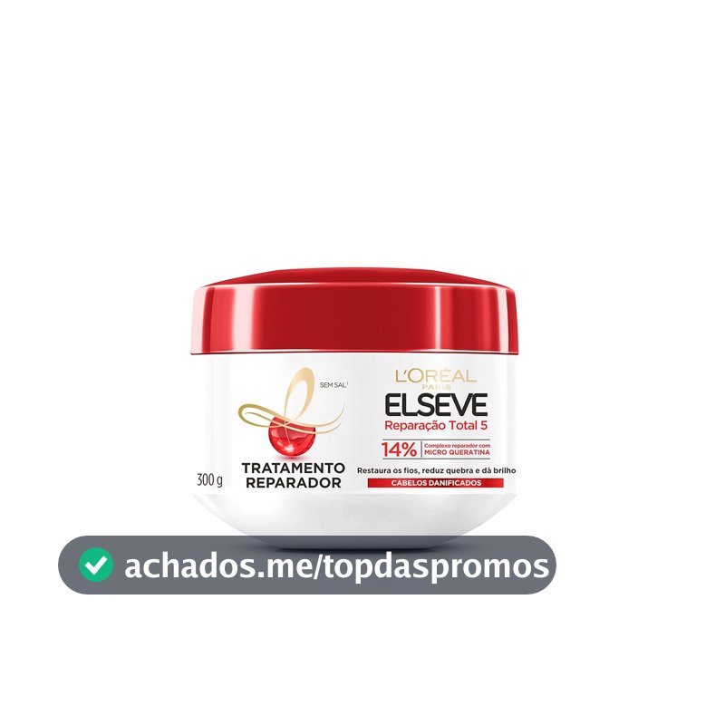 L'Oréal Paris Elseve Reparação Total 5+ Creme de Tratamento, Repara os 5 Sinais de Danos como Quebra e Ressecamento com Cicatri-Ceramida, Recupera, Hidrata e Dá Brilho, 300g