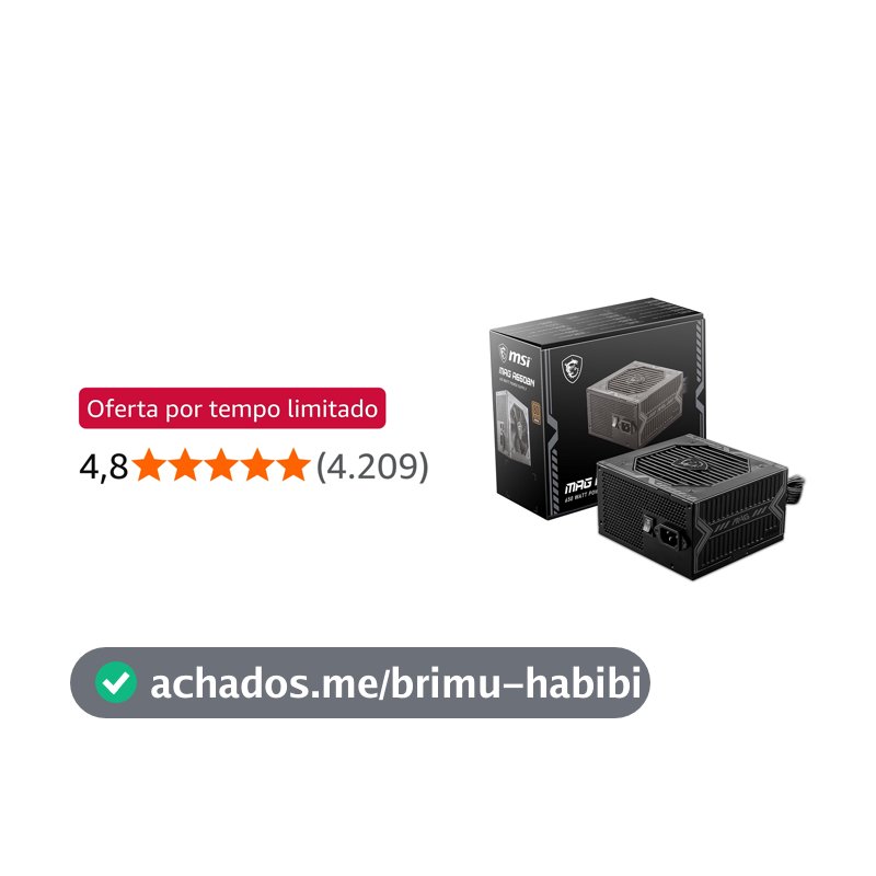 Fonte de Alimentação MSI MAG A650BN - 650W, 80 Plus, Bronze, PFC Ativo