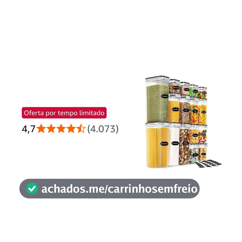 Potes Tampa Hermético Porta Alimentos Mantimentos Armário Cozinha (Kit 16)