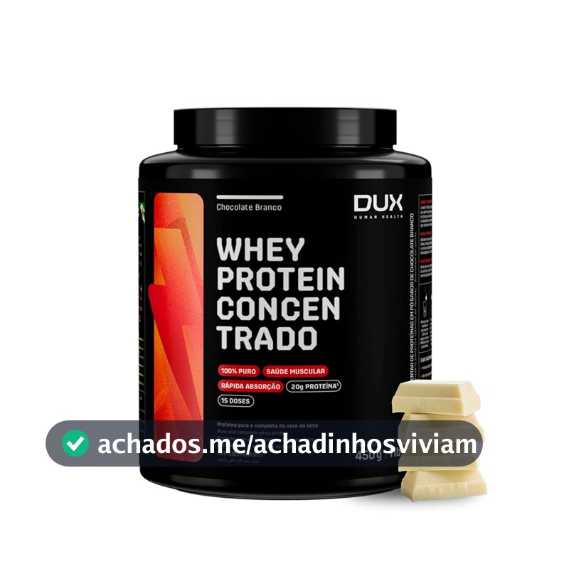 DUX HUMAN HEALTH Whey Protein Concentrado 450g Chocolate Branco – Versátil para Receitas e Shakes