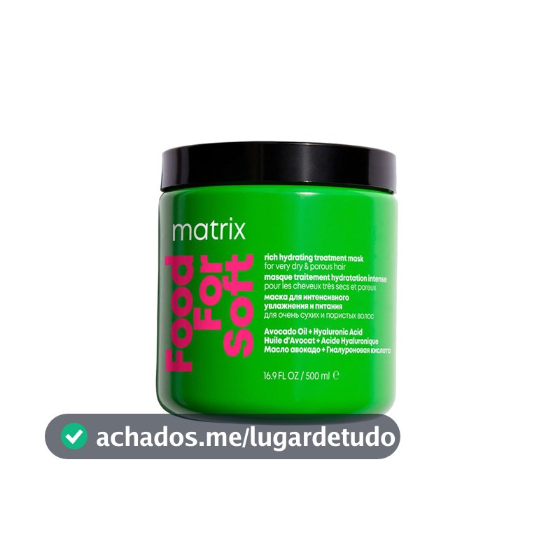 Matrix Food For Soft Máscara Capilar Hidratante, Com Ácido Hialurônico e Óleo de Abacate, Hidratação Profunda, Brilho e Maciez, Fórmula Vegana, Para Cabelos Secos, 500ml
