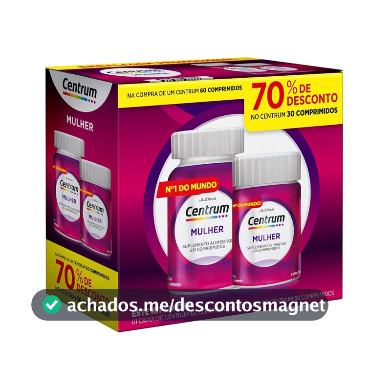 Centrum Mulher Multivitaminico Diário, com Magnésio, Vitamina D e Vitamina B12, Leve 90 Comprimidos e Pague 60