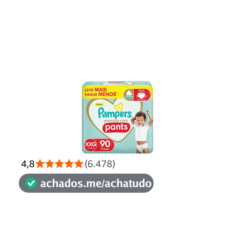 Fralda Pampers Premium Care Pants Tamanho XXG, Fácil de Vestir, 90 Unidades