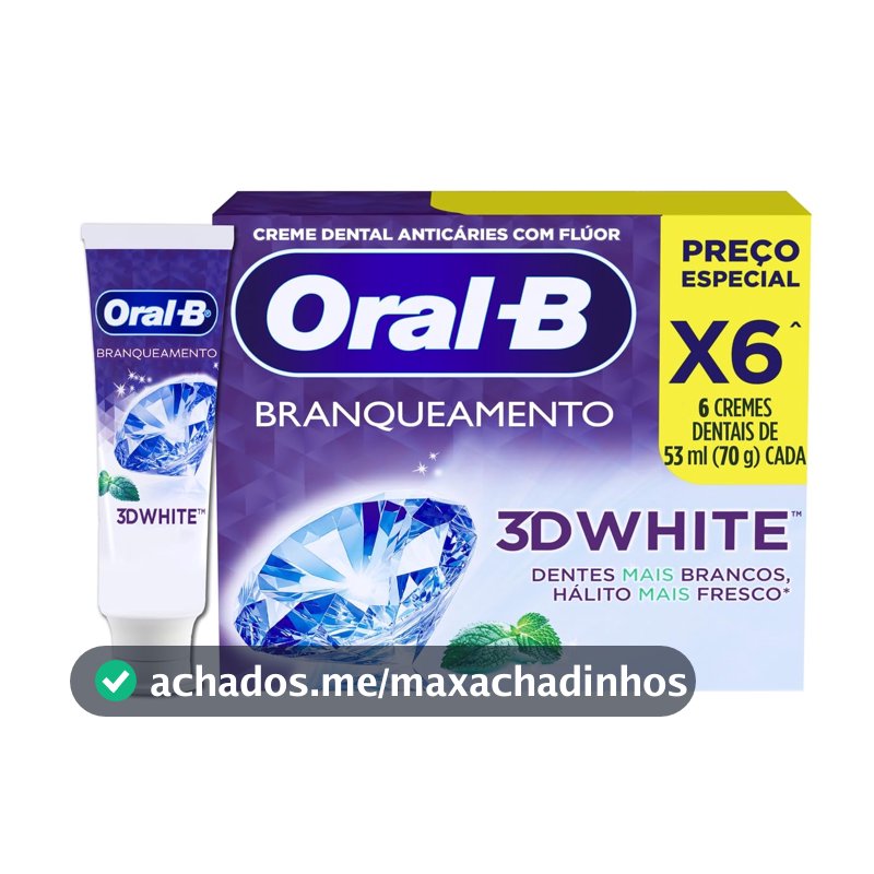 Oral-B Pasta de Dente 3D White Branqueadora, 6 Unidades 70 g