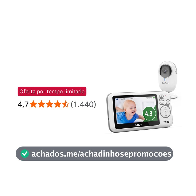 TakTark Babá Eletrônica Câmera, 4.3" Monitor de Bebe, Sem Wi-Fi, 2 Way Audio, Visão Nocturna, Zoom Digital, Economia de energia VOX, Temperatura ambiente, Ideal para Pais Novos