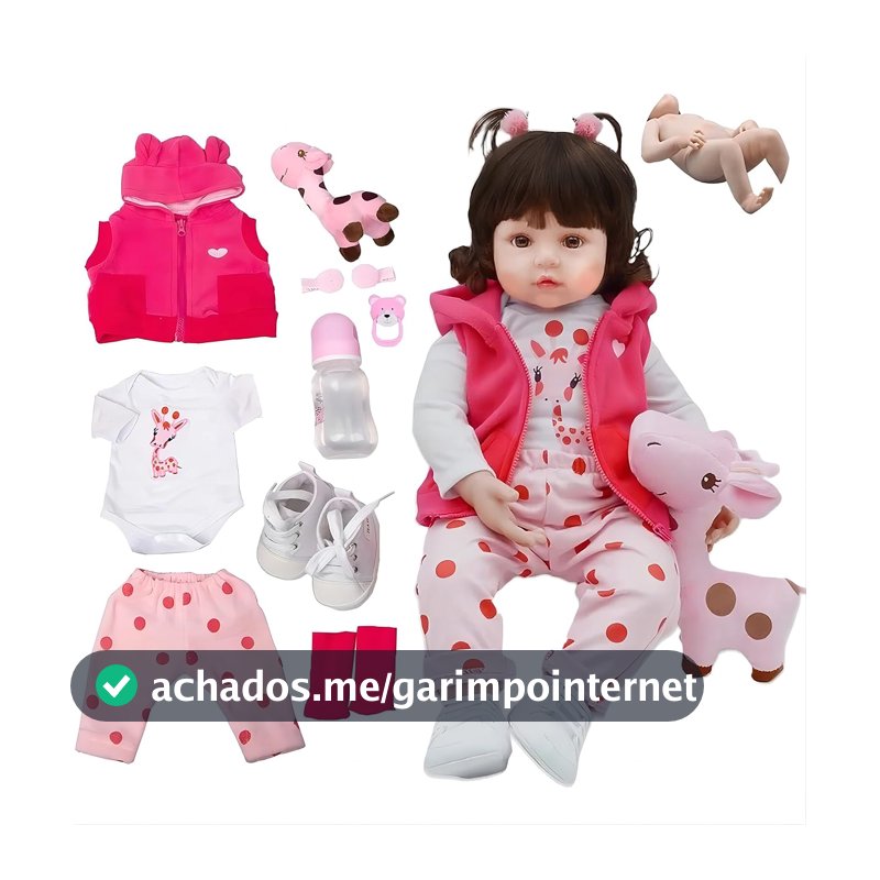 Boneca Bebê Reborn Menina Silicone Pode dar Banho Criança Presente Original 48cm Girafinha Boneca