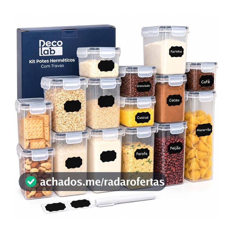 Decolab Kit 15 Potes Herméticos BPA Free para Mantimentos Transparente