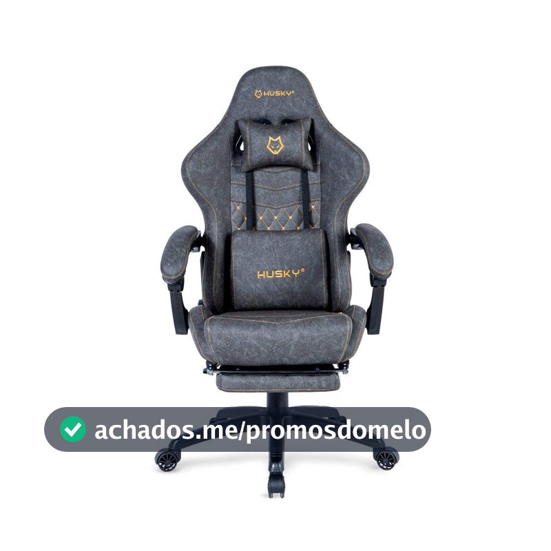 Cadeira Gamer Husky Tempest 700, Até 145kg, Almofadas, Reclinável 150º, PU, Descanso para Pés, Cinza - HCG700CZ