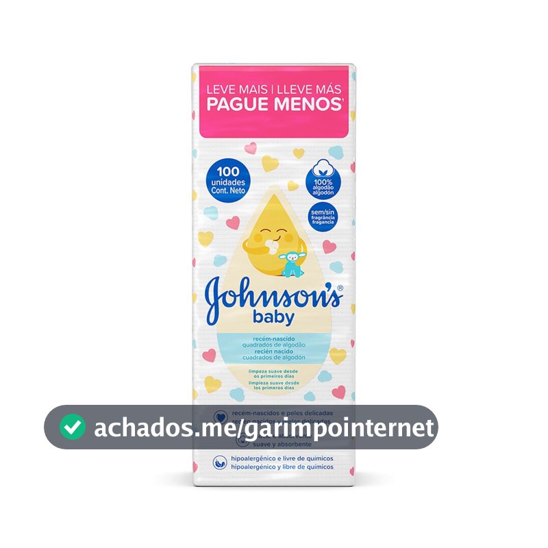 Quadrados de Algodão Johnson's Baby, Recém-Nascido, 100 Unidades