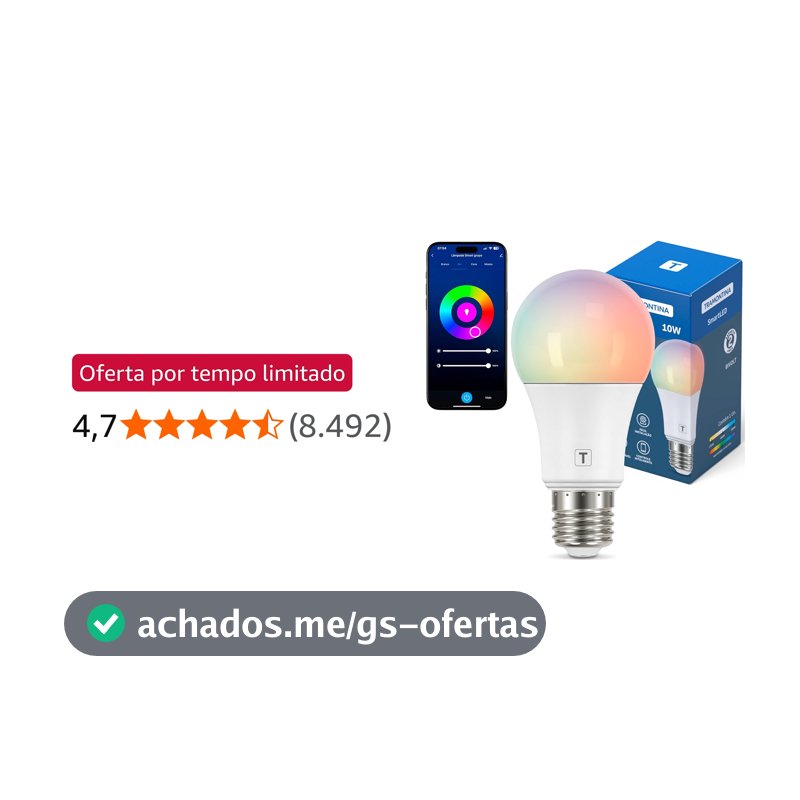 Tramontina Lâmpada Smart LED Inteligente E27 10W Wi-Fi + Bluetooth 16 Milhões de Cores - Compatível com Alexa e Google Assistente