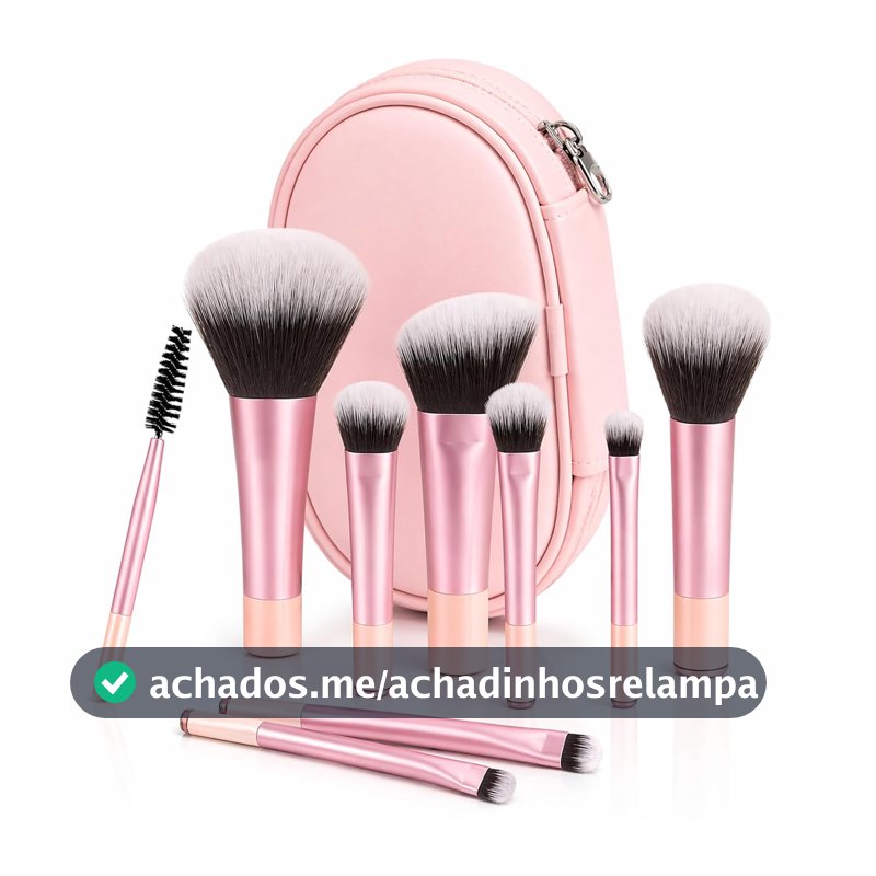 Oferta por tempo limitado: Kit Pincéis Maquiagem 10 Peças Travel Size Nécessaire Cerdas Macias - Rosa