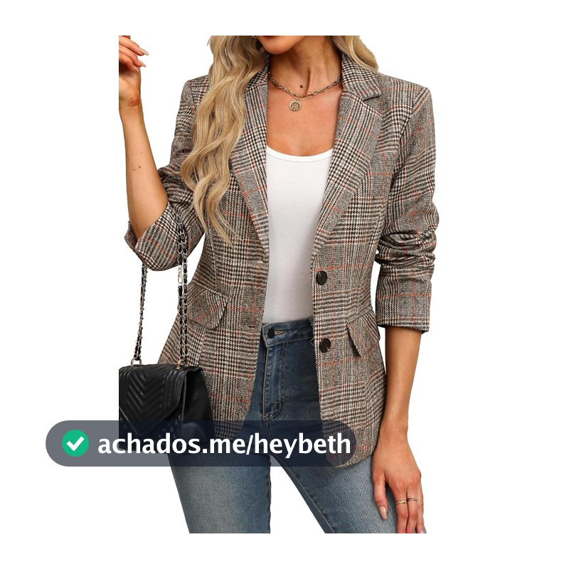 ELLEVEN Blazer feminino com gola de lapela xadrez com 2 botões para namorado, jaqueta blazer Houndstooth para trabalho e escritório