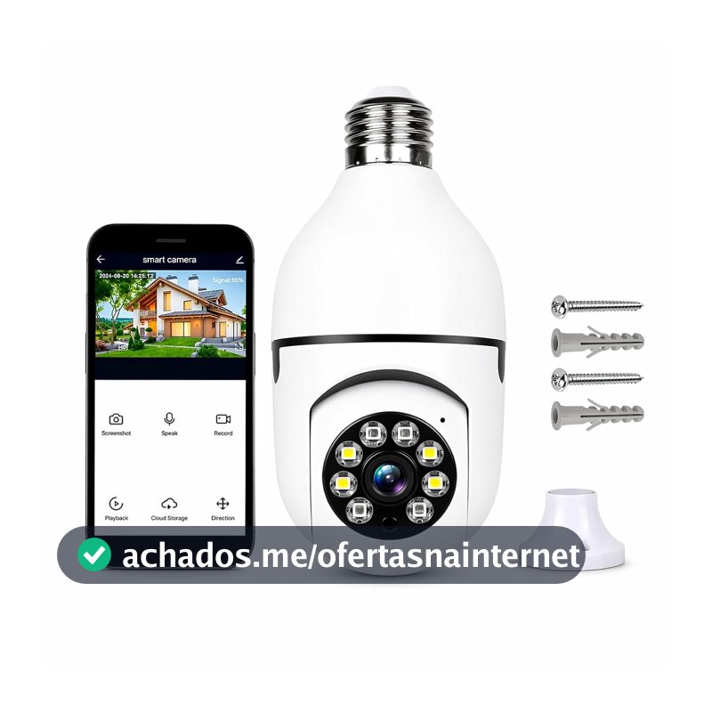 Câmera Lampada De Segurança Inteligente Ip Wifi Com Visão Noturna Vigilancia Interna Externa Giratoria Espiã 360º Cor Branco