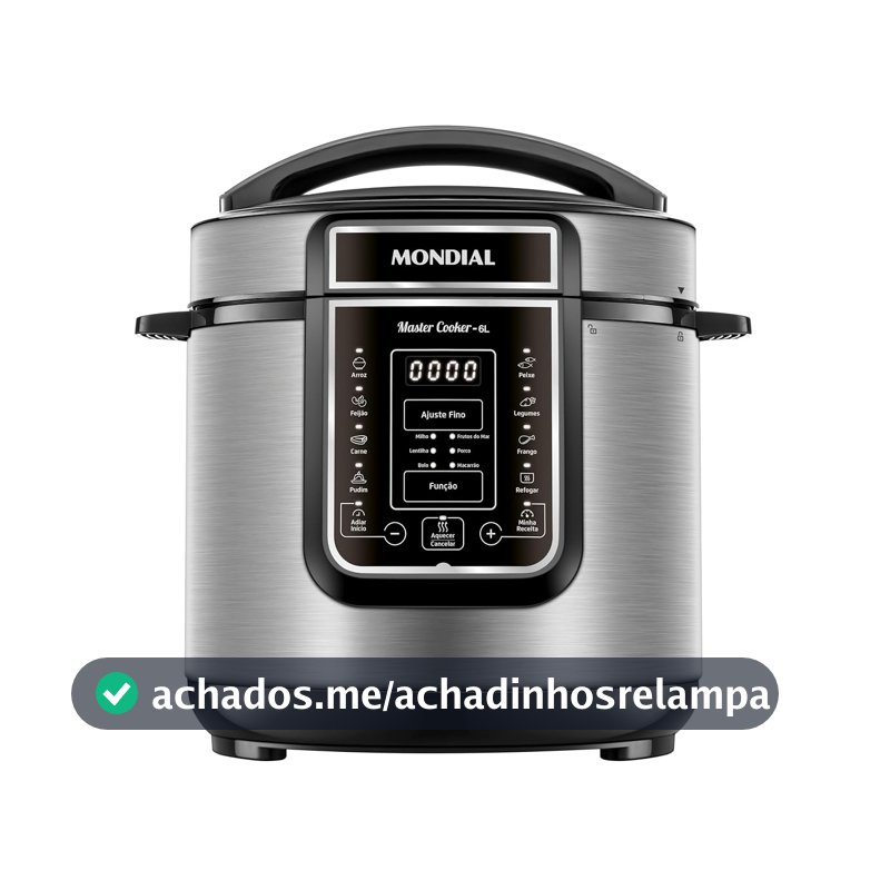 MONDIAL Panela de Pressão Elétrica Digital 6L, Preto/Inox, 1000W, 110V - PE-60-6L-I