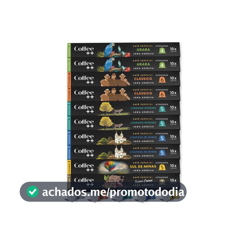 Coffee Mais Kit 100 Cápsulas Café Especial Compatíveis com Nespresso, Arara, Clássico, Cerrado Mineiro, Chapada de Minas, Sul de Minas e Super Crema