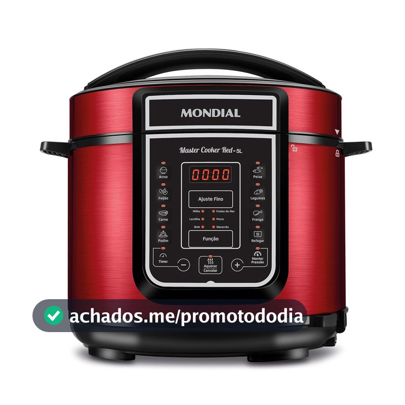 MONDIAL Panela de Pressão Elétrica Digital 5L, Vermelho/Inox, 900W, 110V - PE-39