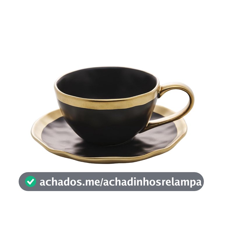 WOLFF - Xícara de Chá De Porcelana Dubai Preto e Dourado 200ml