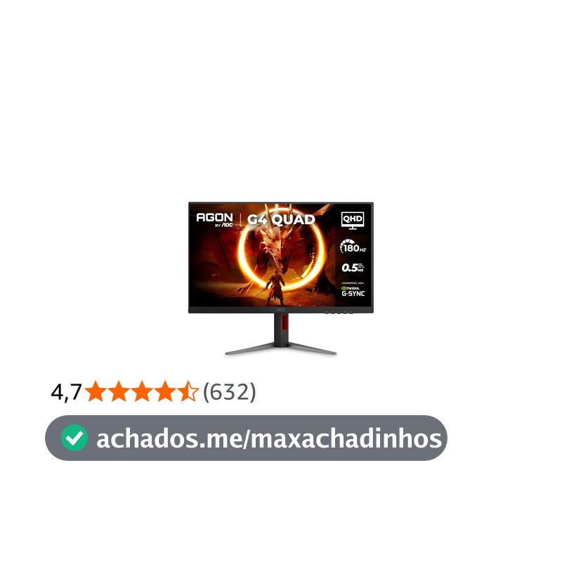 Monitor Gamer AOC AGON QUAD 27" QHD 180Hz 0.5ms IPS HDR10 Base Ajustável Q27G4F