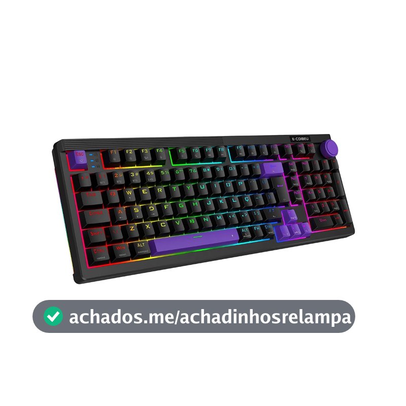 Teclado Mecânico Sem Fio 101 Teclas, RGB, Bluetooth e 2.4G