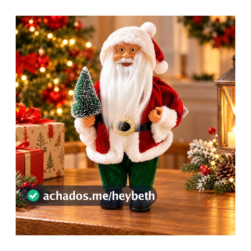 Papai Noel Decorativo 30cm com Árvore de Natal Premium Enfeite Natalino Decoração de Natal para Mesa Estante Sala Casa Loja e Ambiente Festivo