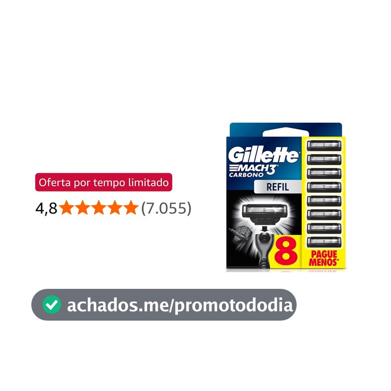 Gillette Mach3 Carbono Carga para Aparelho de Barbear com Carvão 8 Unidades