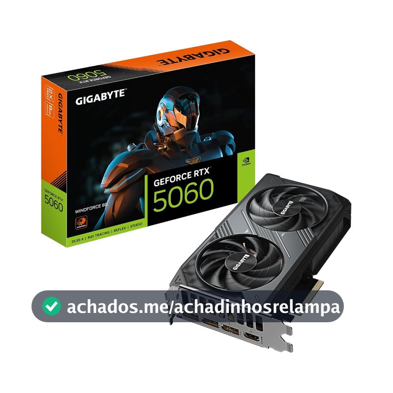 Placa de Vídeo Gigabyte RTX 5060 8GB GDDR7 128 BITS WINDFORCE GIGABYTE GV-N5060WF2-8GD