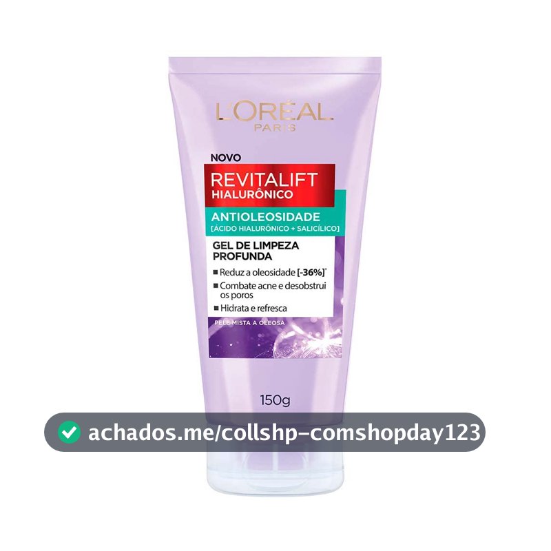 L'Oréal Paris Revitalift Hialurônico Gel de Limpeza Facial Antioleosidade com Ácido Hialurônico e Salicílico Limpeza Profunda e Controle de Oleosidade 150g