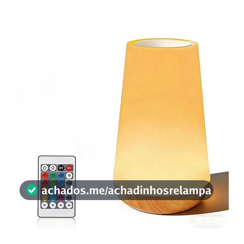 AUXOM Abajur LED Recarregável com Controle Remoto e Touch, Luz Noturna 13 Cores Ajustáveis, Temporizador 5 Níveis de Brilho Luminária de Mesa para Quarto e Decoração