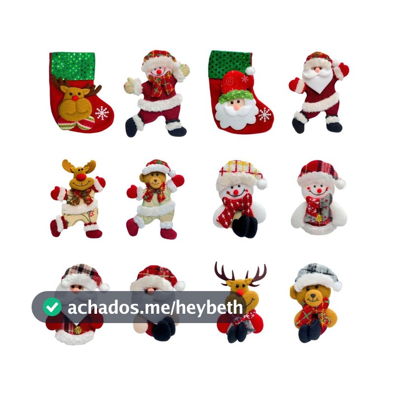 Kit 12 Pendentes Pelúcia Enfeite Árvore De Natal Papai Noel Grande 16cm Decoração LuvinCo