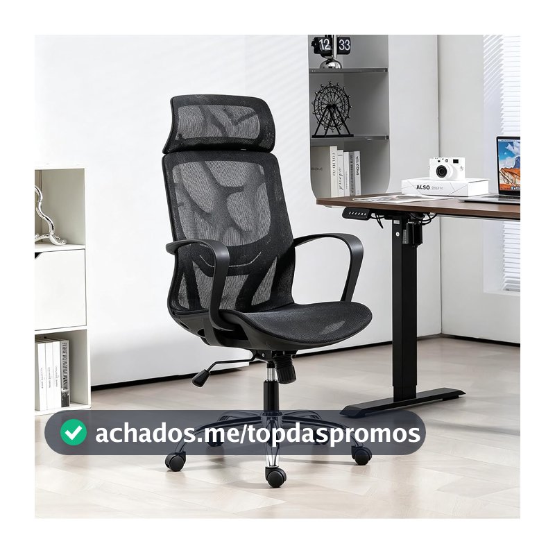 Cadeira de Escritório Ergonômica em Malha, Assento em Formato U, Altura Ajustável – Ideal para Escritório e Home Office (Preto)