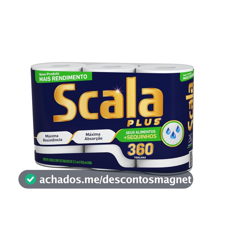 Scala Plus Papel Toalha Mega, 360 Toalhas (3 Rolos de 120 Toalhas Cada)
