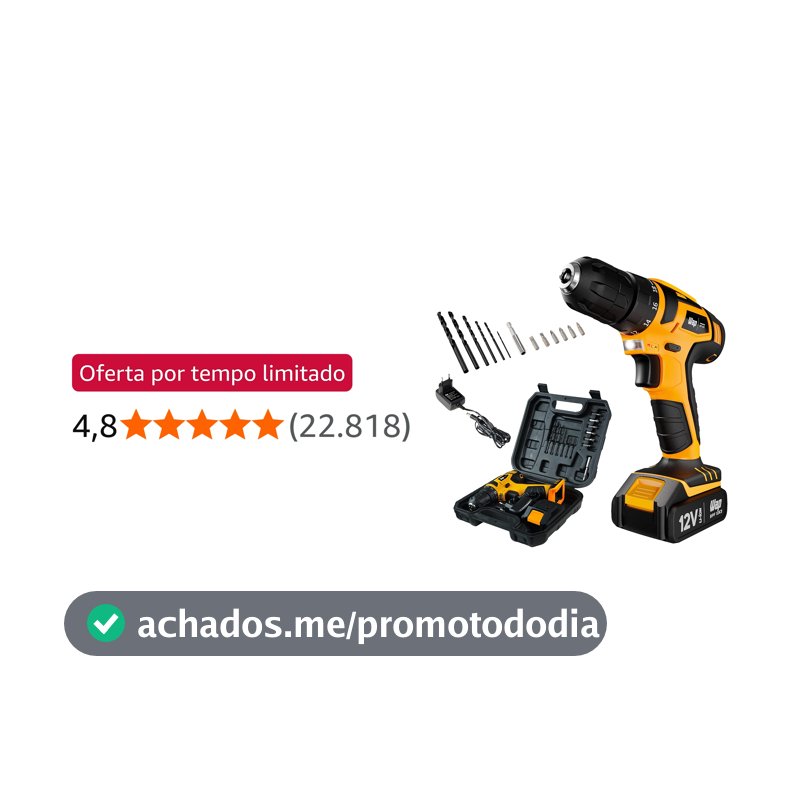WAP Parafusadeira e Furadeira à Bateria 12V BPF-12K3, Kit de 13 Acessórios e Maleta, Empunhadura Emborrachada, Bivolt
