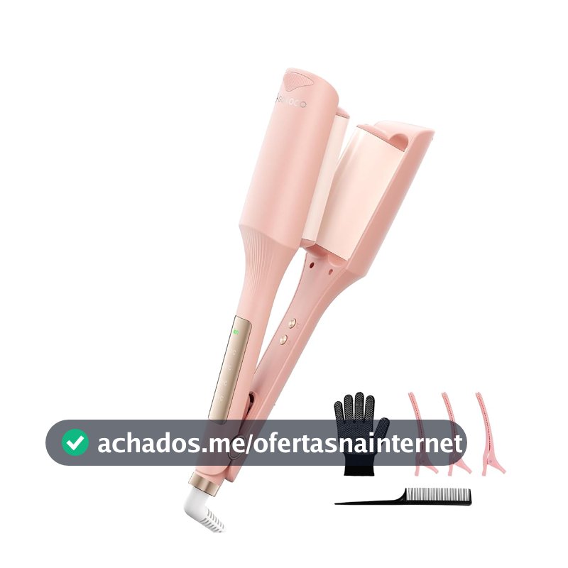 Modelador de Ondas para Cabelos 32 mm com Placas Duplo V,Bivolt Íons Negativos e Revestimento Cerâmico com Turmalina,4 Temperaturas e Visor Digital,GD057 Rosa