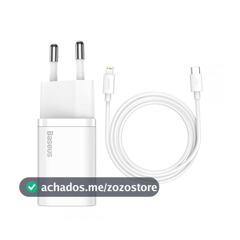 Baseus Kit Carregador Super Si Turbo de 20W/25w Cabo de 1 metro, USB-C para USB-C/USB-C para Lightning, Turbo Pd Android/Iphone/Ipad/notebook (Branco 20W)