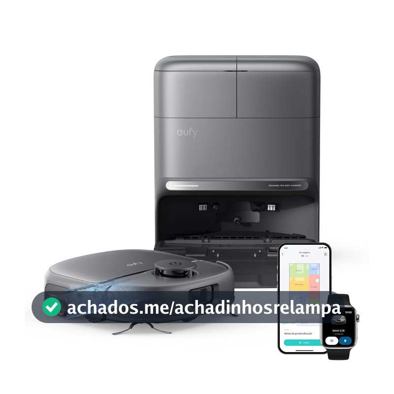eufy C28 Robô Aspirador e Passa Pano, Rolo Esfregão Autolimpante em Tempo Real, 30 cm Cabelo 0 Enrolados, Estação de Lava e Seca com Alta Temperatura, Evita Obstáculos com IA e LiDAR, 15000 Pa, 127V
