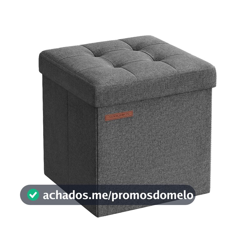 SONGMICS Banco com Espaço de Armazenamento, Banco Dobrável Pequeno, Puff 30 x 30 cm, Caixa Organizadora, Suporta até 130 kg, para Sala de Estar, Quarto, Dormitório, Cinza Escuro BRLSF028G01