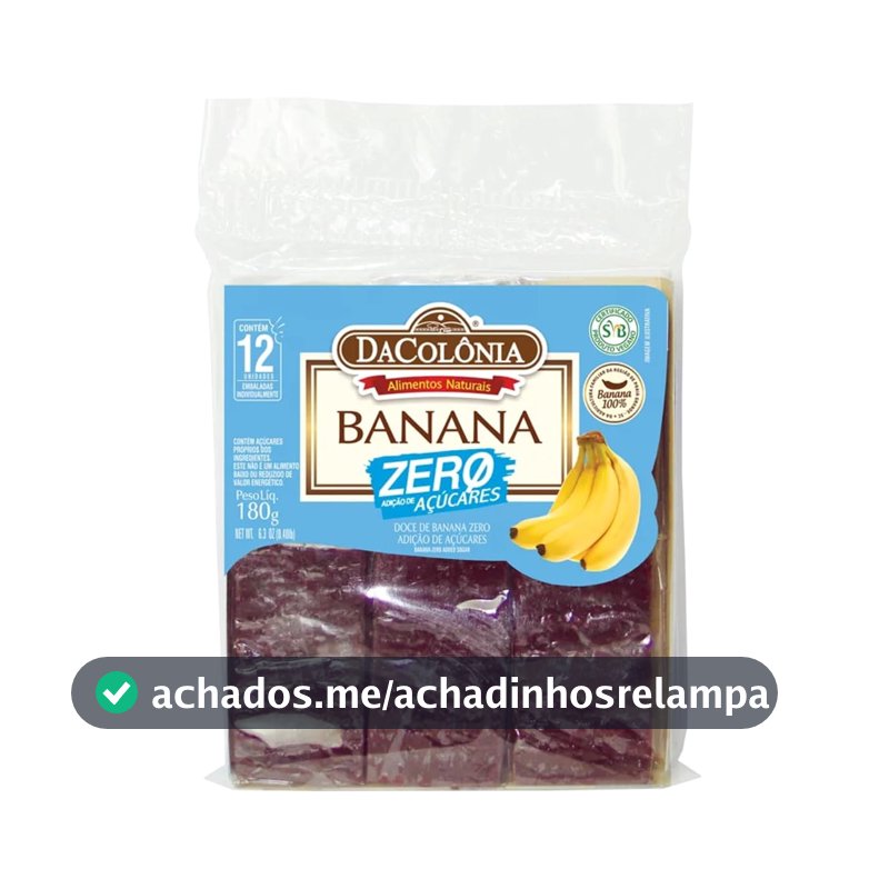 Bananinha Zero Açúcar Da Colônia 180g Cartela com 12 unidades de 15g