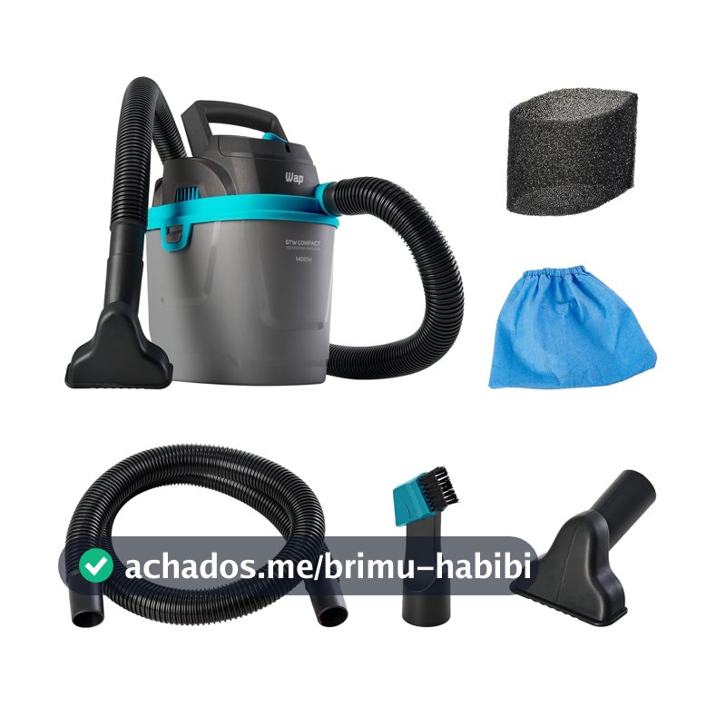 WAP Aspirador de Pó e Água Barril GTW COMPACT, Compacto, 5,5 Litros, com Filtro Lavável, 150mbar 1400W 220V