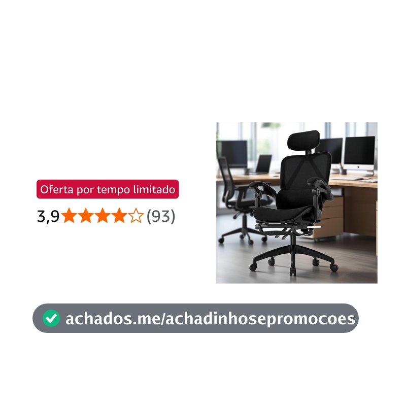 Cadeira de escritório ergonômica NR-17 testada, reclinável até 145° com apoio para os pés, almofada de ar, cabide e apoio de cabeça ajustável – Gamer e home office (Preto)