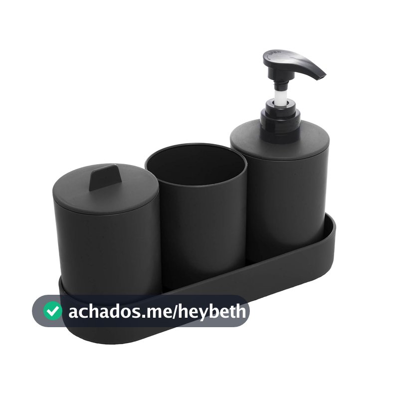 LYOR - Conjunto 4 Peças para Banheiro Preto PP e Bambu