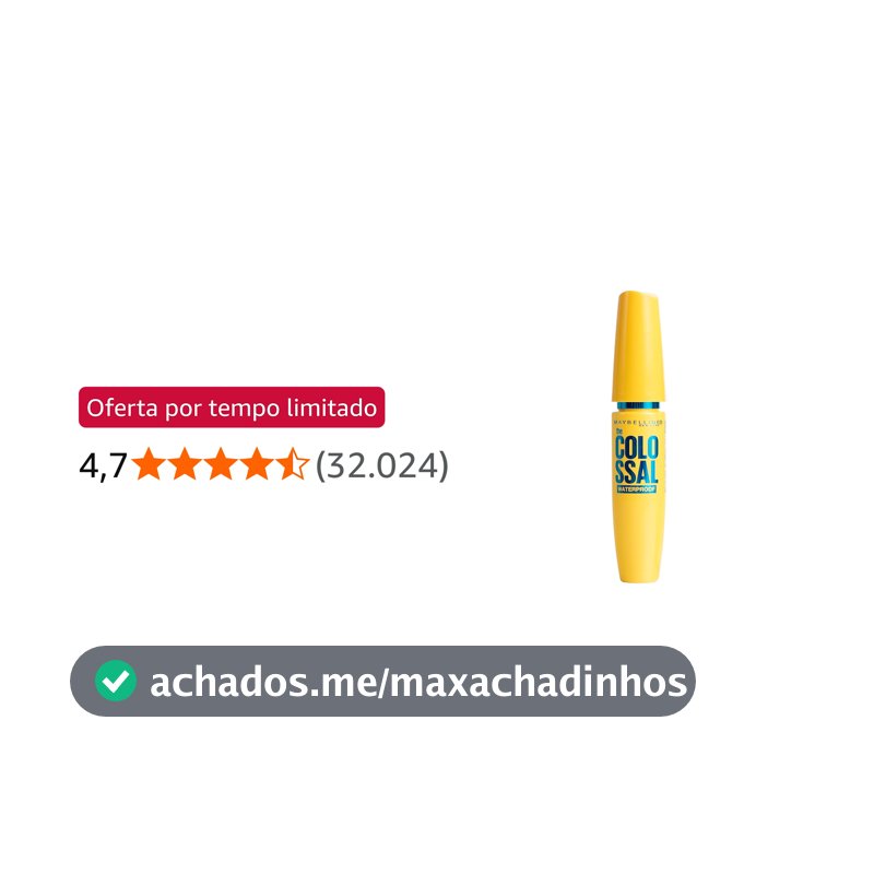 Maybelline NY The Colossal Volum' Express, Máscara de Cílios À Prova D'água, 9x Mais Volume por Até 24h, Fórmula de Colágeno e Definição Intensa, Não Empelota, Cor Preto, 8ml