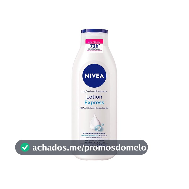 NIVEA Loção Deo-Hidratante Lotion Express 200ml, Hidratação 72h, Rápida Absorção, Hialurônico Puro, Corporal, Pele Normal e Seca