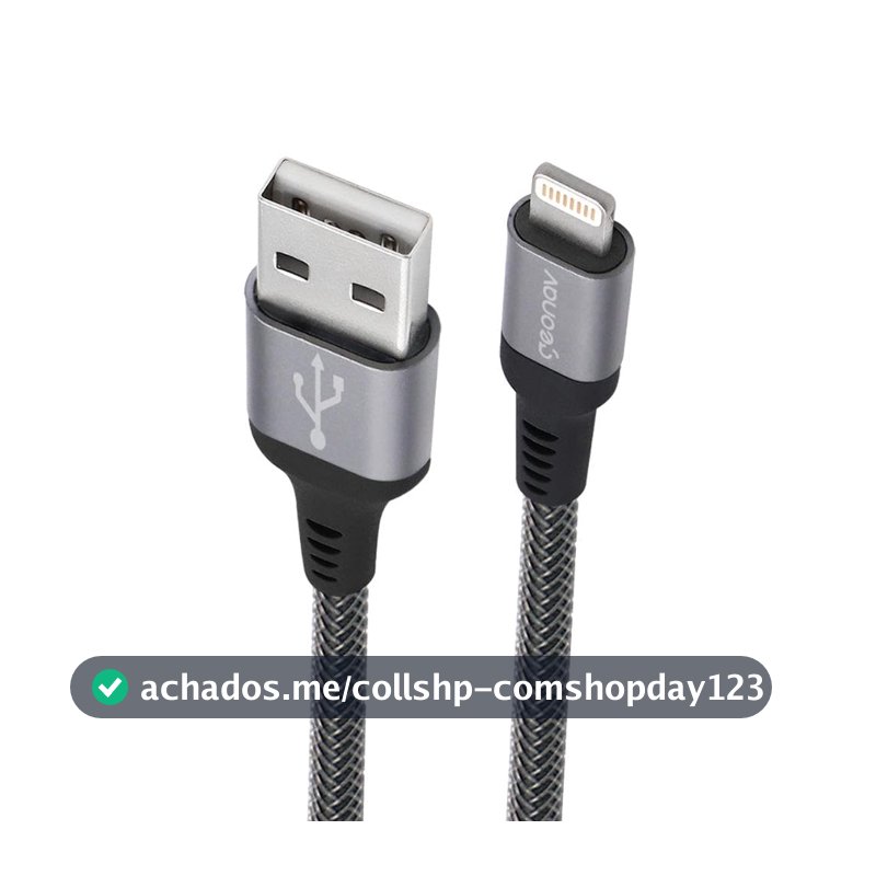 Geonav Cabo iPhone, iPad, iPod Lightning conector original Mfi Apple, nylon trançado reforçado, 2MT, LIGH08, Cinza